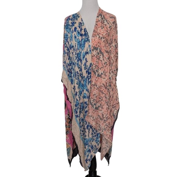 LA Soul Floral Kimono Cardigan Womens One Size Pink Patchwork Lightweight Boho - Picture 1 of 7